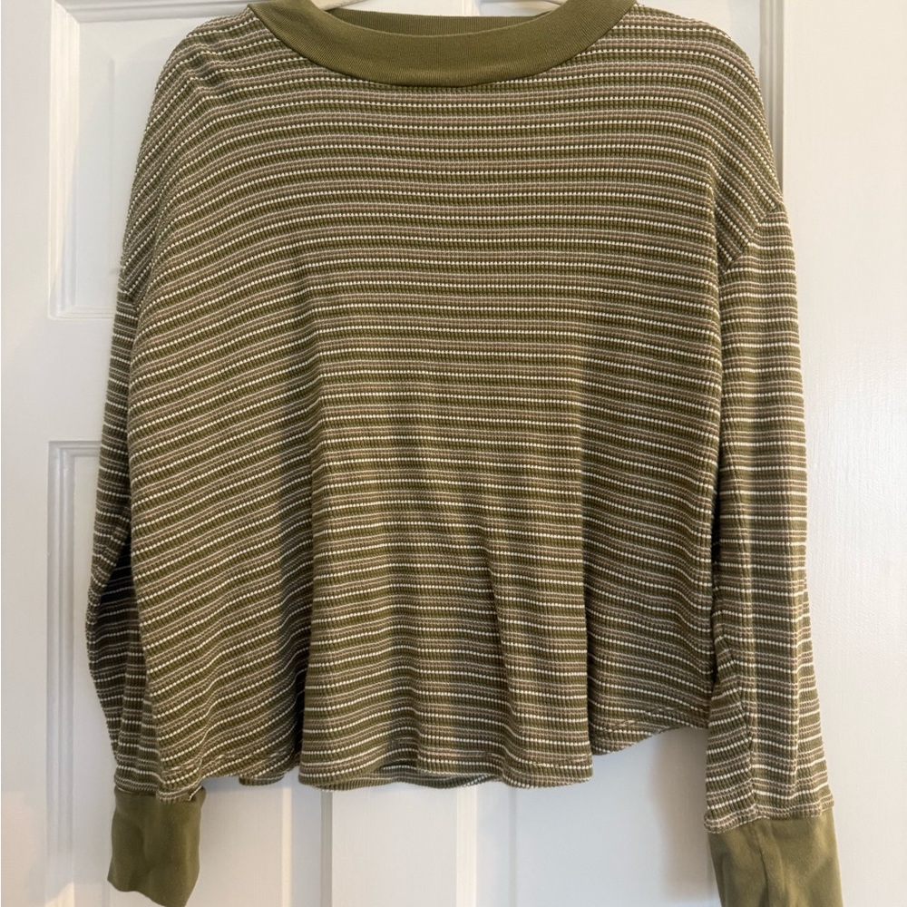 Madewell Olive Striped Long Sleeve Top